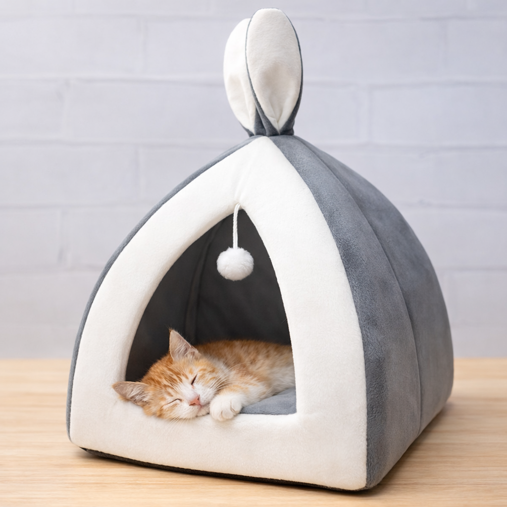 Covered Cat Bed Indoor Warm – Cozy Cat Cave | Snowy